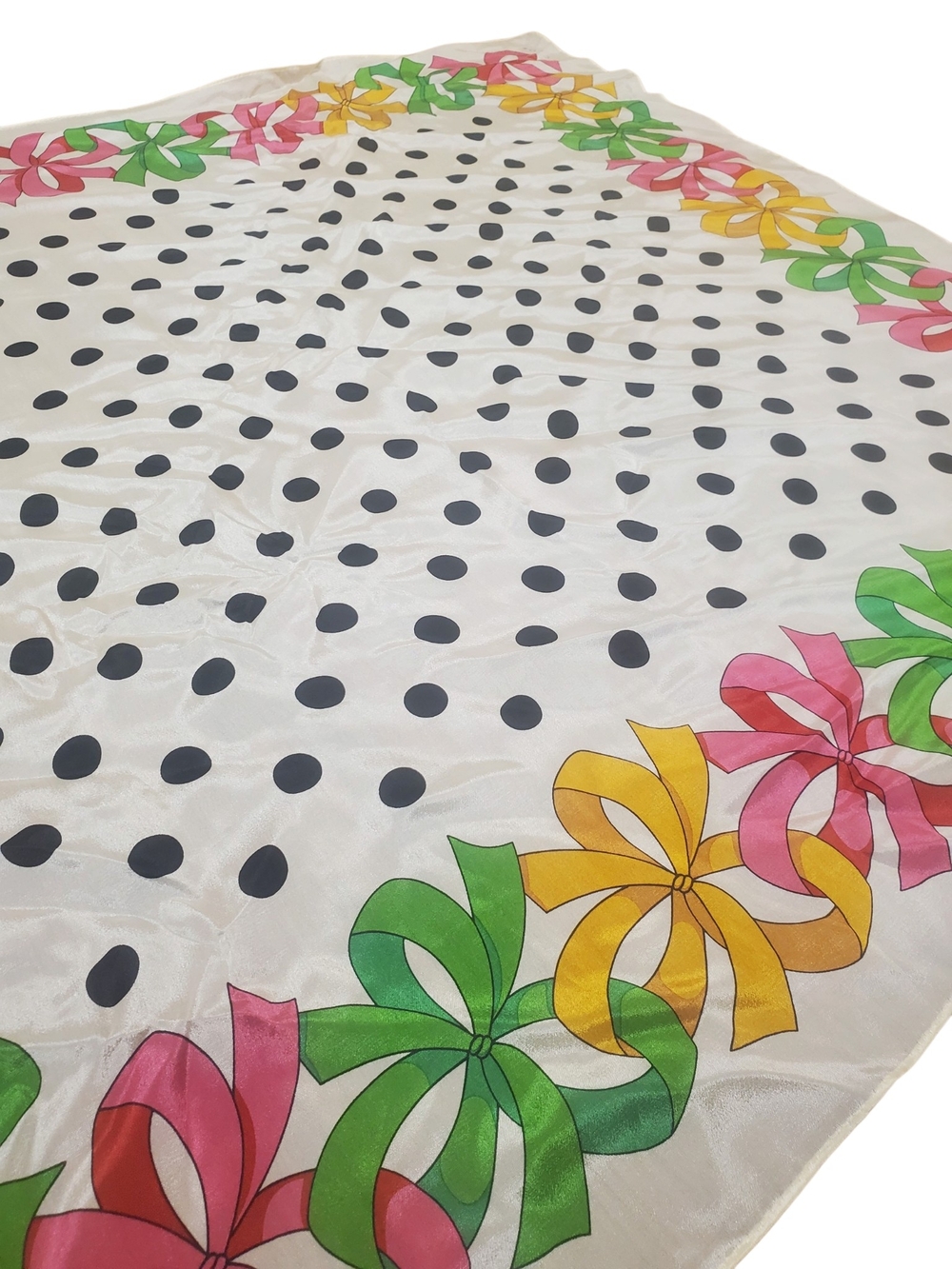 Vntg Echo Silk Scarf Made in Japan Polka Dot Ribbon Bow Mod Square Scarf